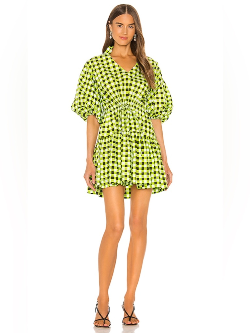 S/W/F Gingham Mini Dress In Checkmate Lime